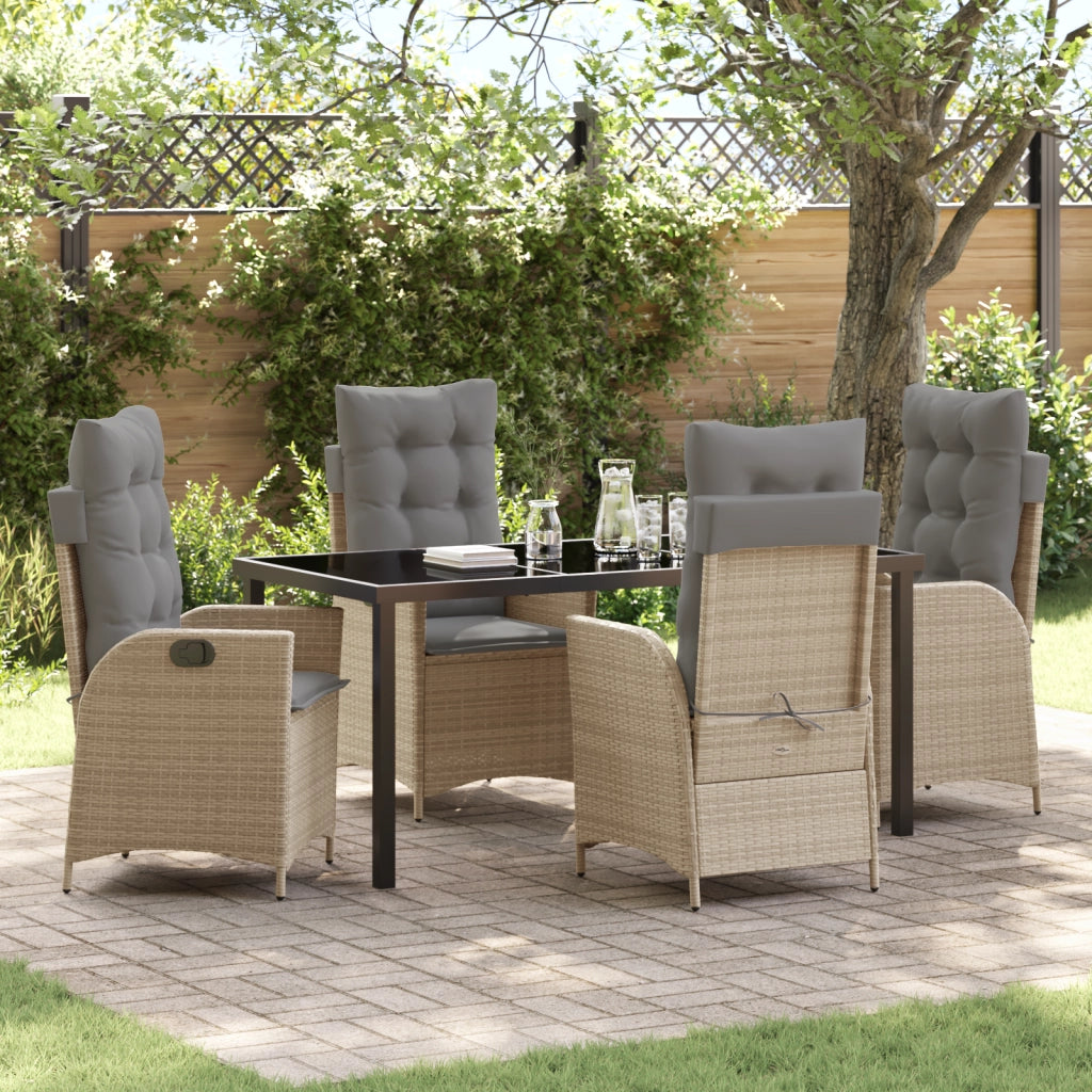 Set da Pranzo Giardino 5 Pezzi con Cuscini Beige Rattan Sintetico