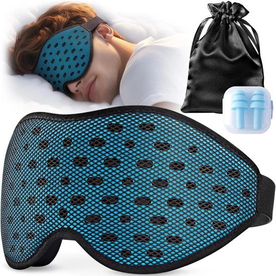Slaapmasker 3D per laterali con tas di stoccaggio e cuffie auricolari - Blu