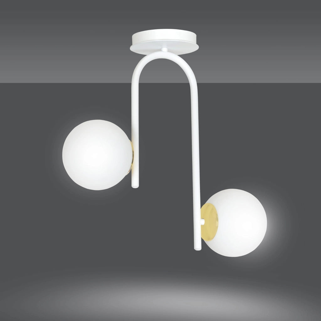 Plafoniera Emibig Ragnar 2 bianco oro vetro 2xE14 46cm