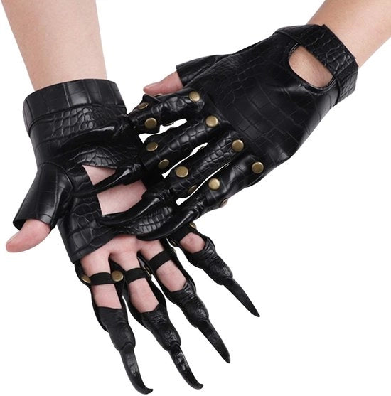 Manopole Halloween - Manopole in Pelle - Accessori di Costume - Requisiti Horror - Dimensione Unica - Nero - Manopole da Costume