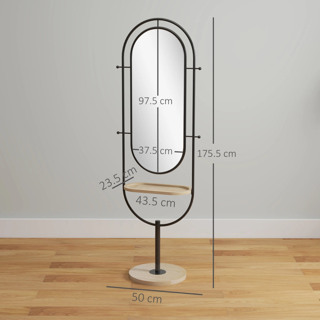 Specchio con ripiano e appendiabiti ¨C Zephmum ¨C Nero, metallo, 50x40x175.5 cm