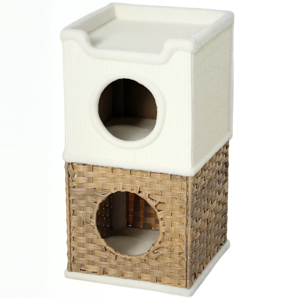 Torre per gatti a 3 livelli con tiragraffi in sisal ¨C zephmum ¨C crema 41x41x75.5 cm
