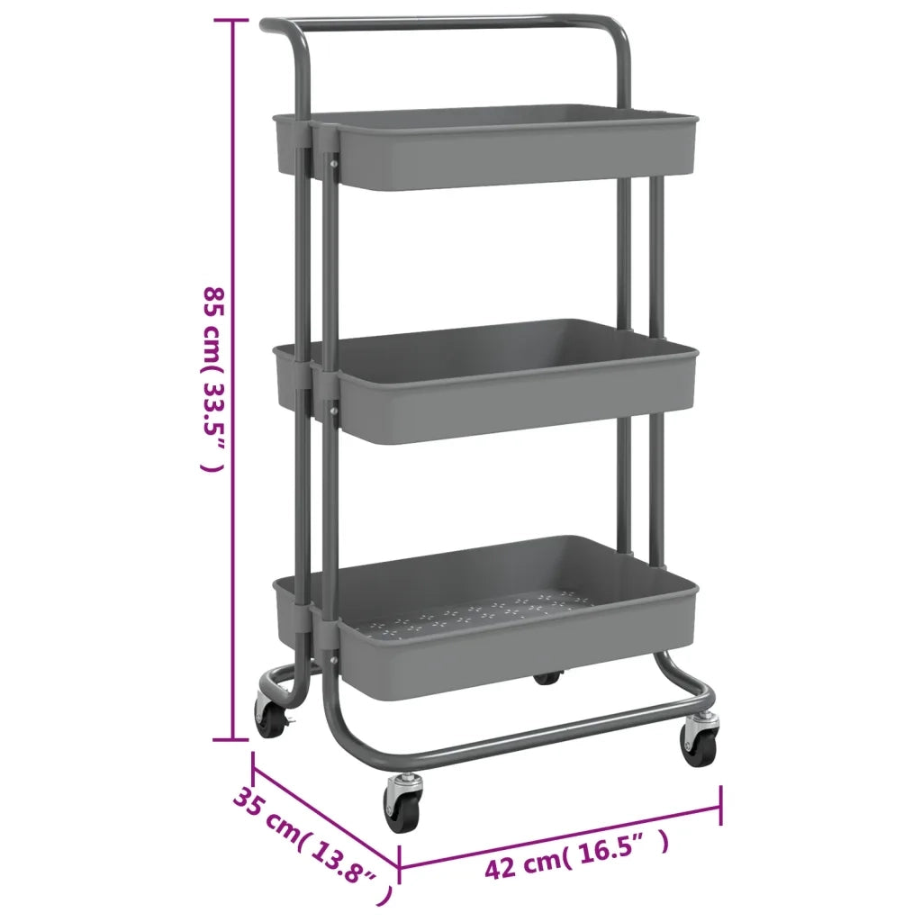 Carrello da Cucina 3 Ripiani-Scaffale per Cucina Grigio 42x35x85 cm Ferro e ABS