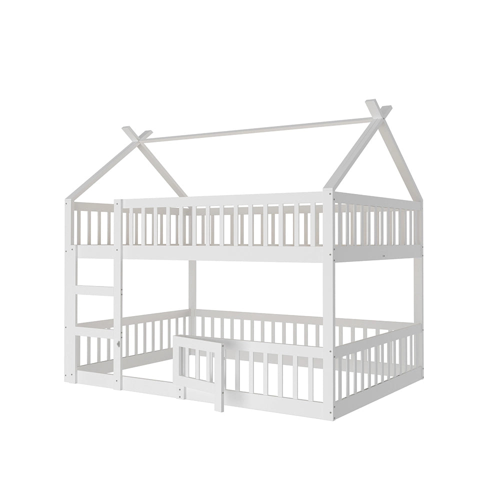 Letto a castello per bambini - Xylo - 140x200 cm - Bianco - Design in legno massello con scala