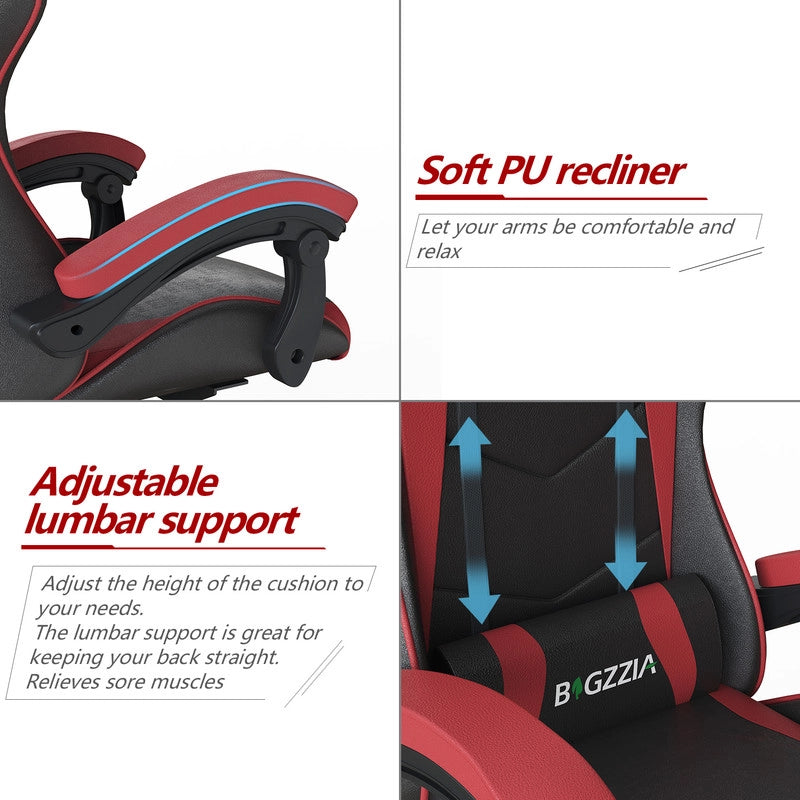 Sedia da gioco,  Sedia da gioco ergonomica, altezza regolabile, schienale reclinabile, braccioli e poggiatesta, nero e rosso