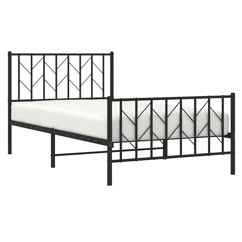 Giroletto con Testiera e Pediera Metallo Nero 100x200 cm 374450