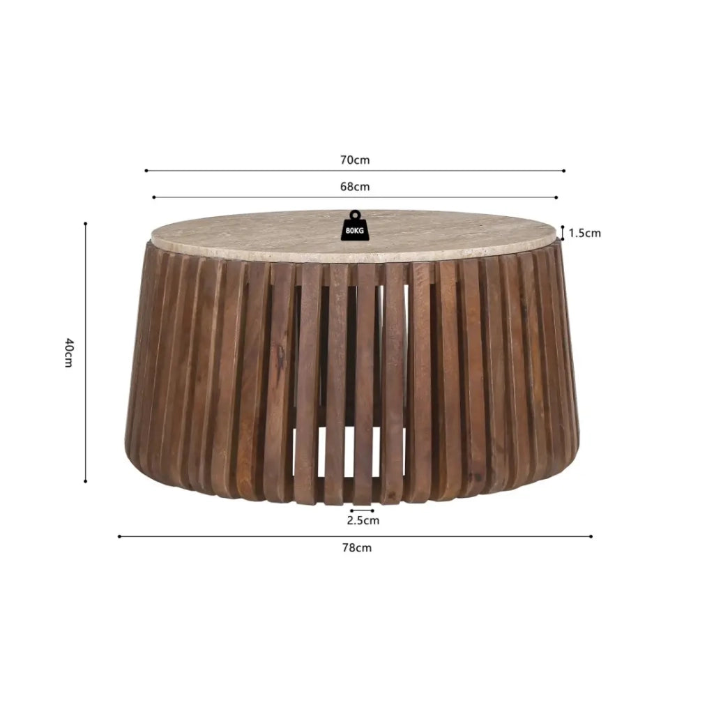 Tavolino basso rotondo in legno massiccio collezione DELHI diametro 70cm - Stile etnico e design