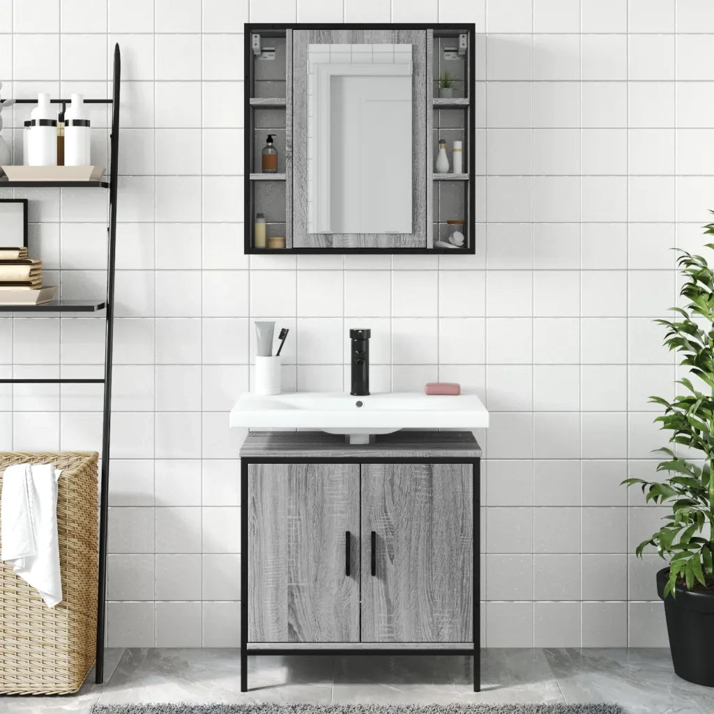 Set Mobili da Bagno | Armadio da bagno 2 pz Grigio Sonoma in Legno Multistrato