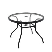 Tavolino rotondo esterno vetro temperato foro 4,2cm metallica robusta-Tavolino caffè 70x70x45,5cm giardino cortile piscina