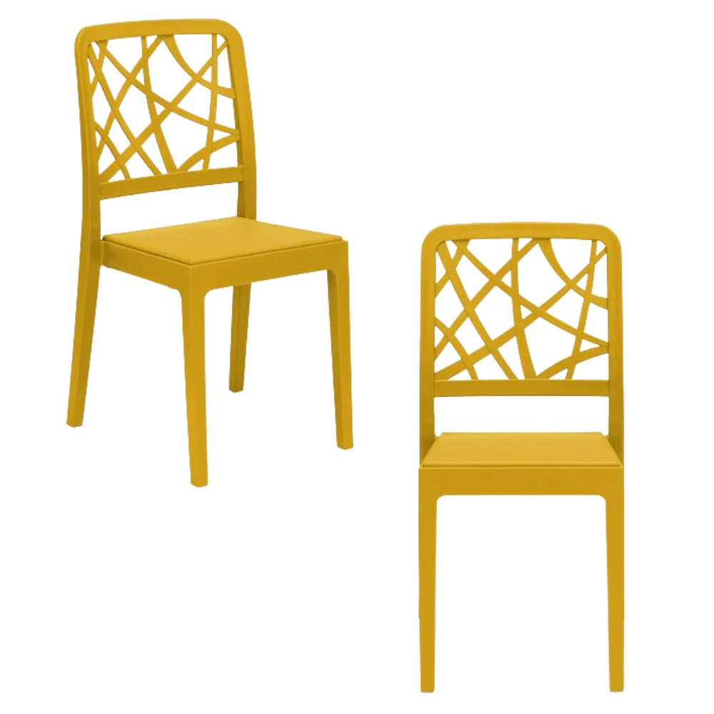 Set 2 sedie in polipropilene PENELOPE, 100% MADE IN ITALY, impilabile, resistente ai raggi UV, design moderno, ideale per sala da pranzo, cucina, sala d’attesa, bar, ristoranti o giardino, colore Senape