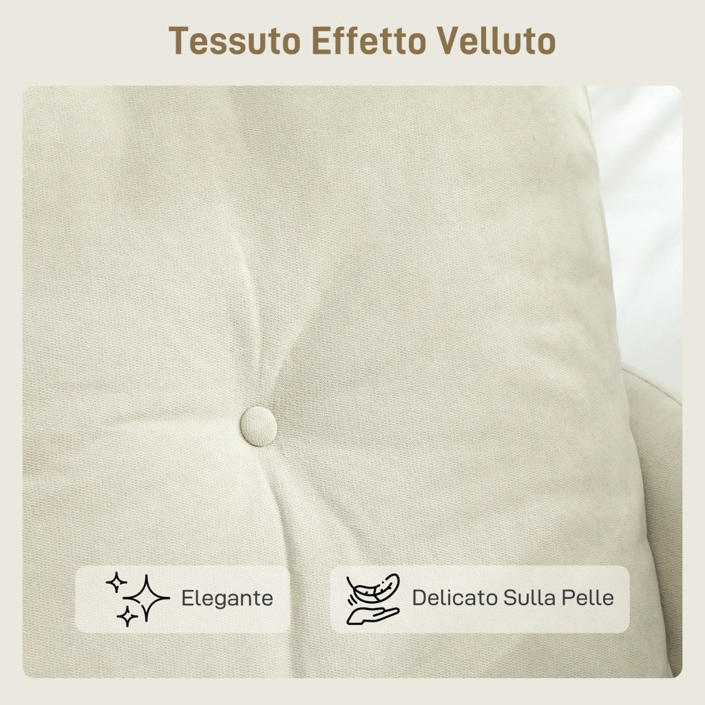 Divano 2 Posti Design Moderno 124x73x92 cm Schienale Trapuntato a Bottoni e Rivestimento in Velluto Crema