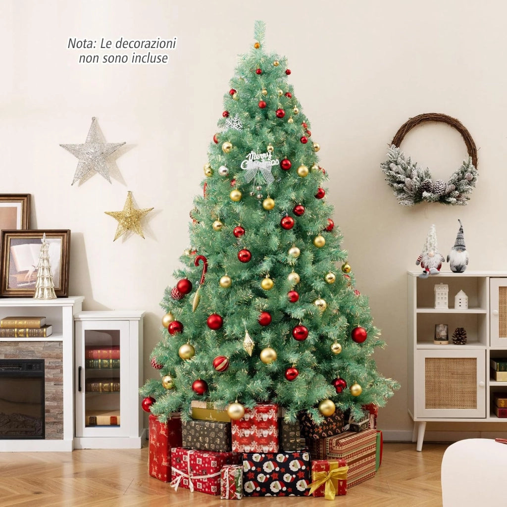 Albero di Natale 225 cm, Albero di Natale Preilluminato con 1300 Rami Folti, 550 Luci LED Bianco Caldo, 8 Modalità e Base, Decorazione Natalizia per Casa e Ufficio (Verde, 225 cm)