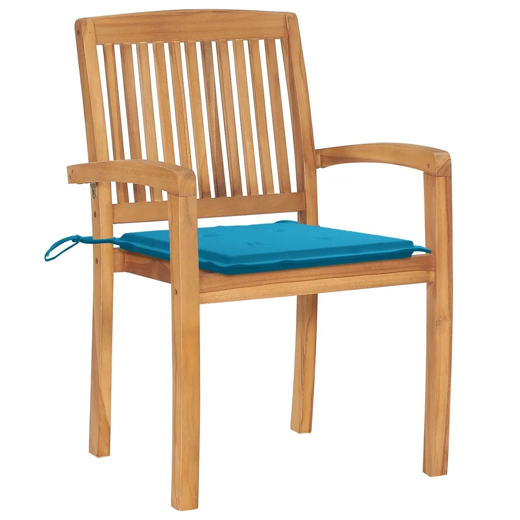 Sedie da Giardino 2 pz | Sedie da Esterno con Cuscini Blu Massello di Teak