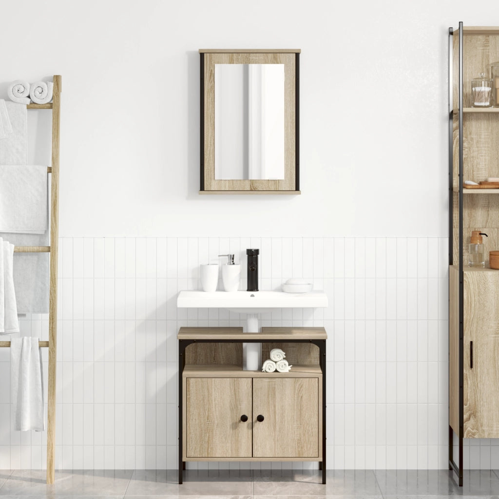Set di Armadietti per Bagno a 2 Pezzi Rovere Ingegnerizzato