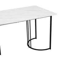 Tavolo da pranzo moderno 140 x 80 cm, con motivo marmo, struttura in metallo, per sala da pranzo e soggiorno, Bianco+Nero