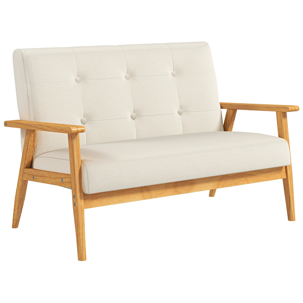 Divano 2 posti ¨C Xylo ¨C tessuto beige con schienale capitonn¨¦ e braccioli imbottiti