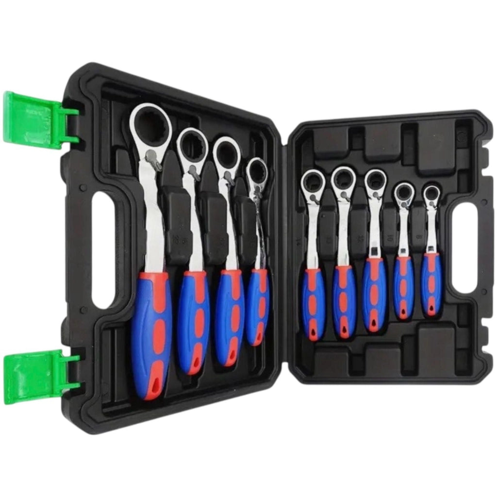 Set 9Pz Chiavi a Cricchetto Reversibili 8-22 mm 72 denti in CR-V manico ergonomico 07809