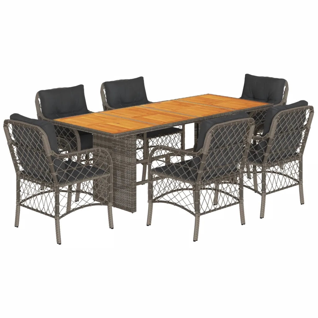 Set da Pranzo da Giardino 7 pz con Cuscini in Polyrattan Grigio 3212074