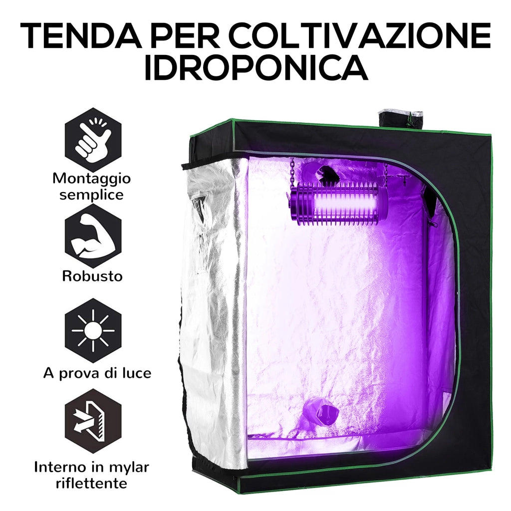 Serra Idroponica da Interno in Mylar con Prese d'Aria Regolabili 120x60x150 cm