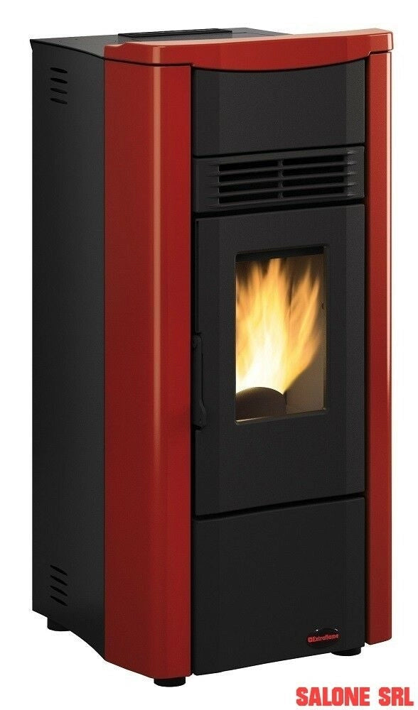 STUFA PELLET NORDICA GIUSY PLUS EVO 2.0 CANALIZZATA 9,2 KW ACCIAIO E MAIOLICA BORDEAUX
