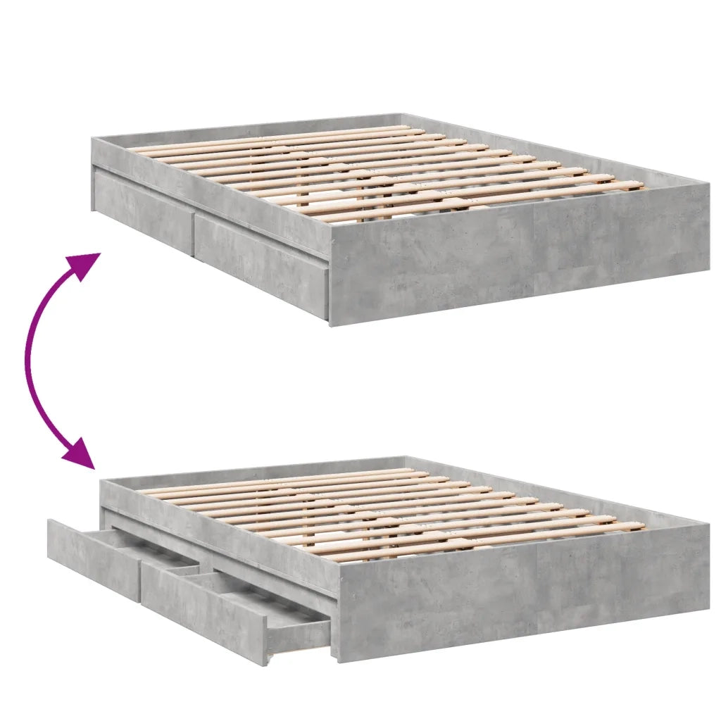Giroletto Cassetti-Struttura Letto con contenitore Grigio Cemento 135x190 cm Legno Multistrato 222229