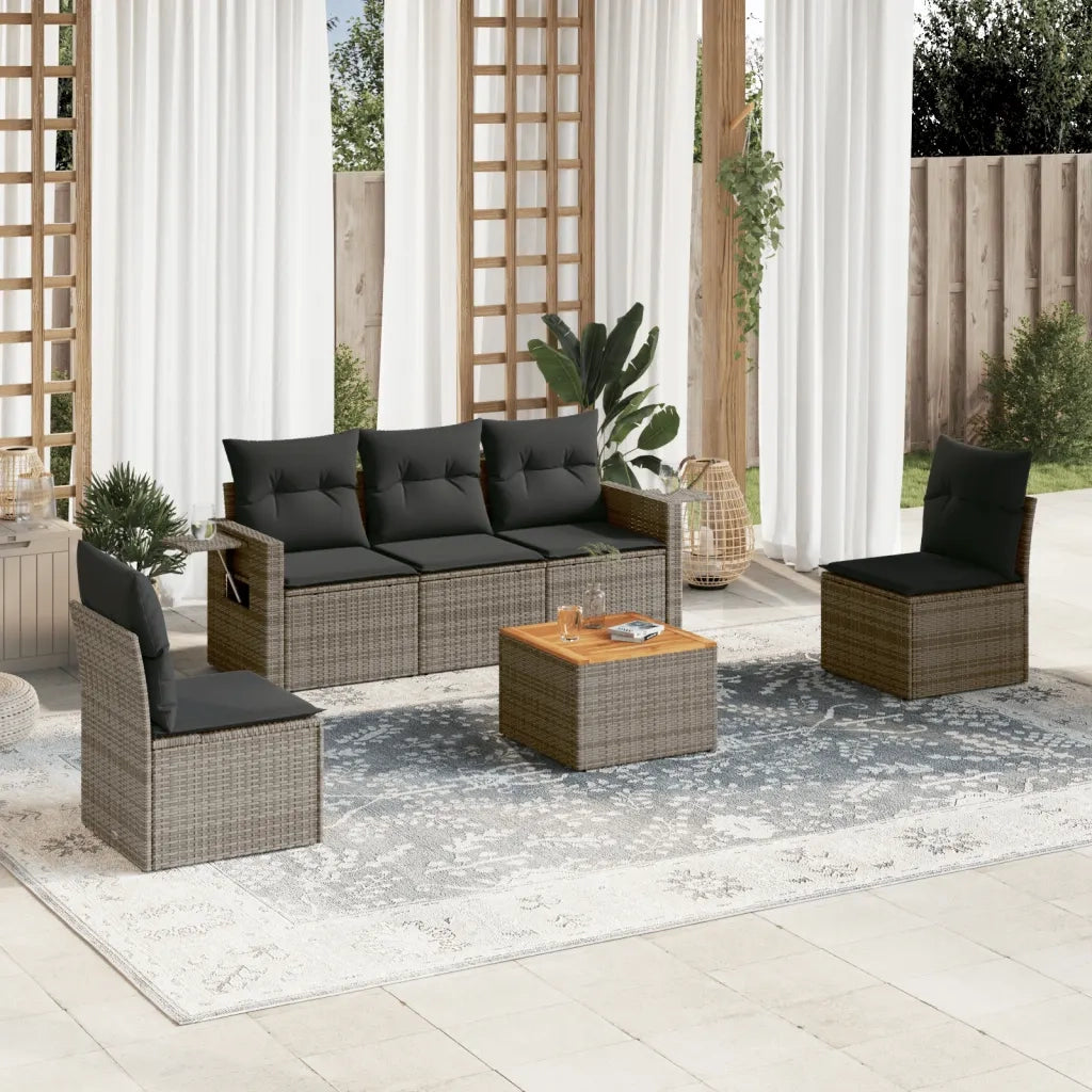 Set Divano da Giardino 6 pz con Cuscini Grigio in Polyrattan 3256837