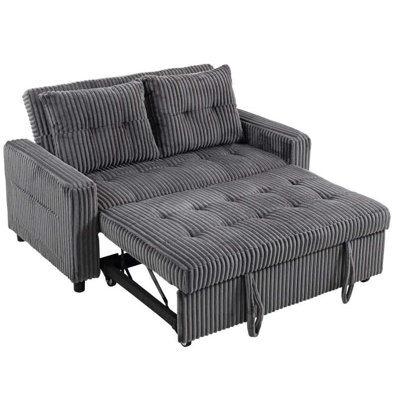 Divano letto 2 posti convertibile 3 in 1 con schienale regolabile, cuscini e tasche laterali in poliestere grigio scuro 190 × 126 cm