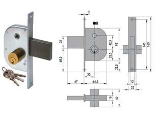 SERRATURA INFILARE PER CANCELLI CON QUADRO CATENACCIO E SCROCCO 42210- - mm.30 (42210300) - 2 pezzi CISA
