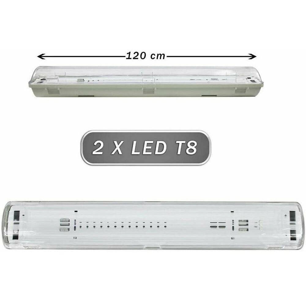 Trade Shop - Plafoniera Stagna 2 Neon Led Tubo T8 G13 120 Cm Da Parete Soffitto Ip65 T8-120s -