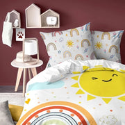Coperta da letto 140 x 200 cm - Bambini - Bianco con Arcobaleno - Microfibra Polyester - Respirante - Con 1 Cuscino 65 x 65 cm - Coperte da letto