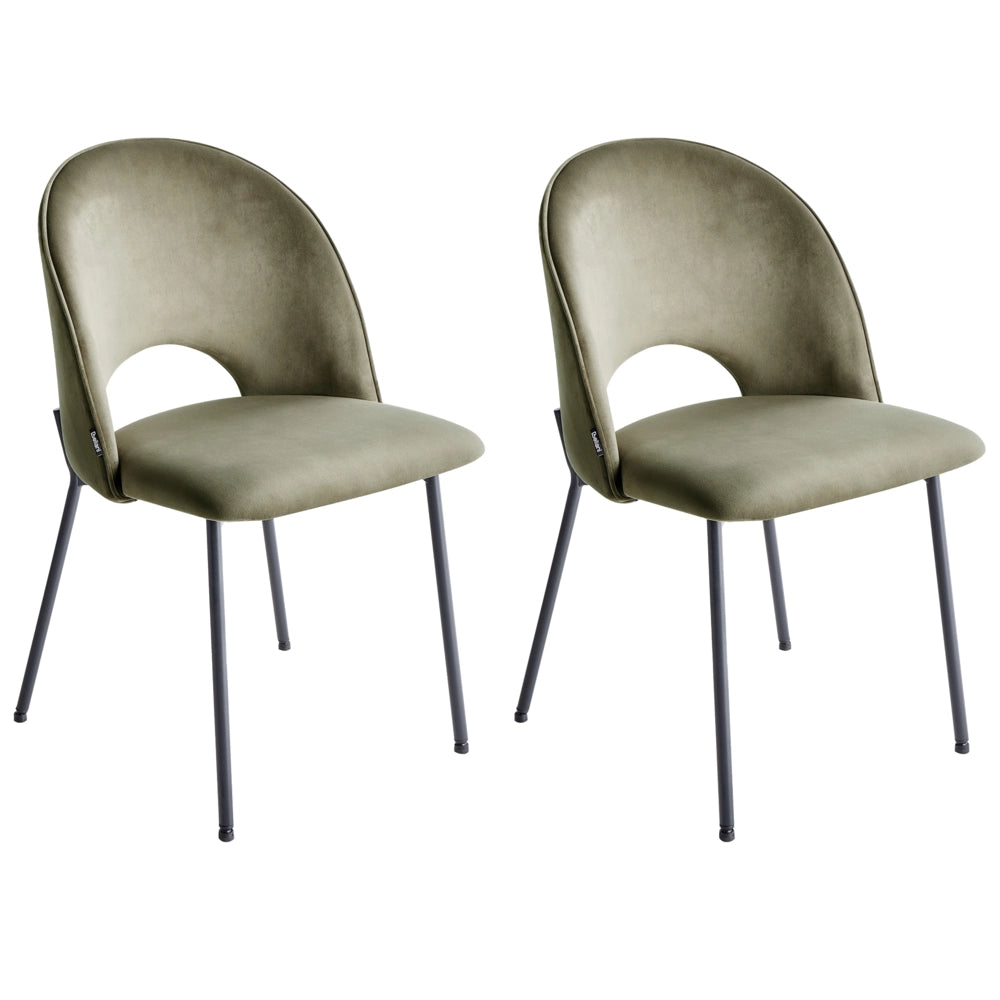 Set di 2 sedie da pranzo rivestimento in velluto verde gambe nere glamour retrò
