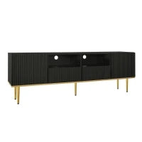 Mobile Porta TV Moderno con Dettagli Dorati, Due Ripiani e Due Cassetti, in Legno di Alta Qualità, 165x36x55 cm, Nero
