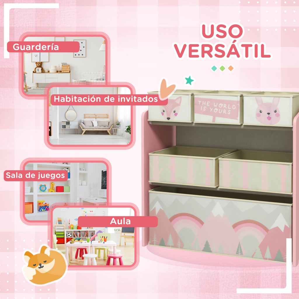 Scaffale portagiochi ¨C Xylo ¨C 6 cassetti tessuto rosa 63x30x66 cm