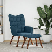Divano Sedia-Poltrona Relax con Poggiapiedi Blu in Velluto 306269