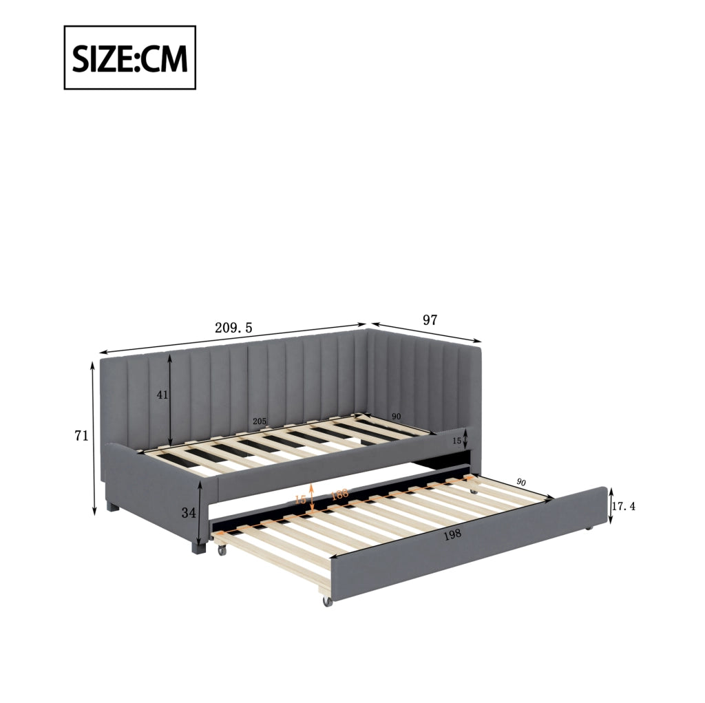 Divano letto 90x200 cm Estraibile; Velluto Grigio (Senza materasso)