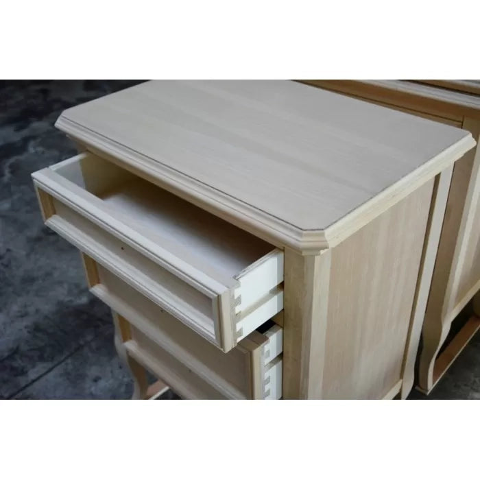Comodino classico 3 cassetti in legno grezzo l.55 p.36 h.70 - Mobili 2G