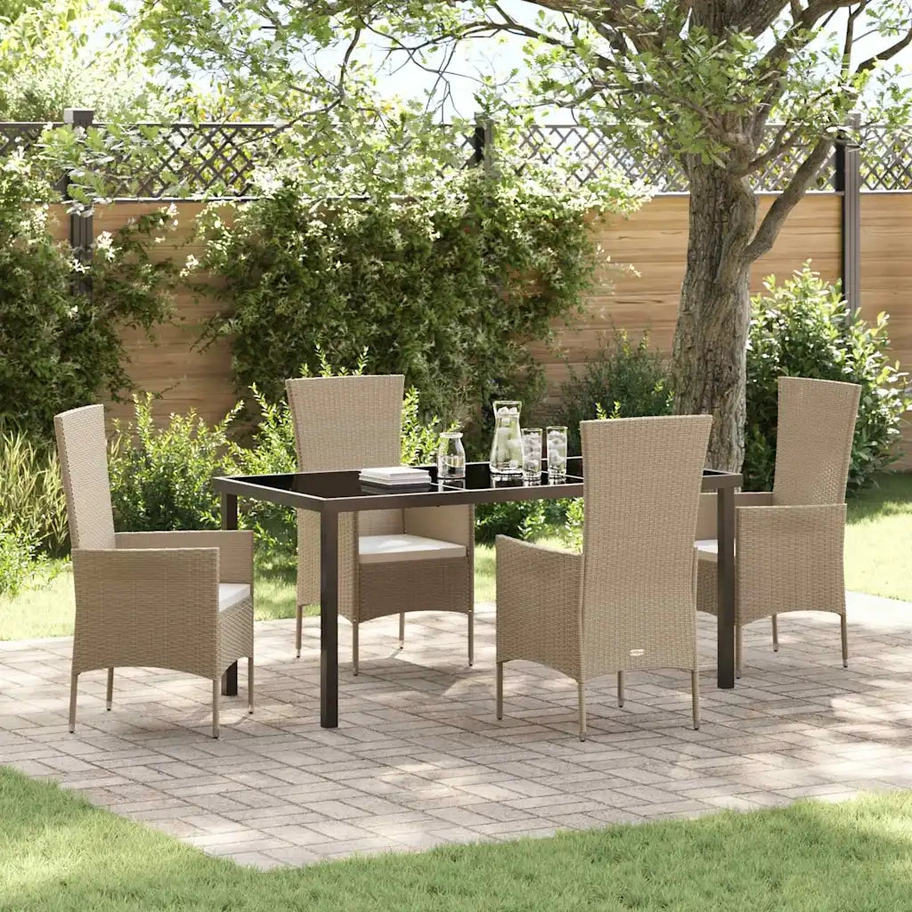 Set da Pranzo per Giardino con cuscino 5 pcs Beige polyrattan 3379460