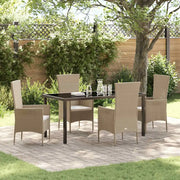 Set da Pranzo per Giardino con cuscino 5 pcs Beige polyrattan 3379460