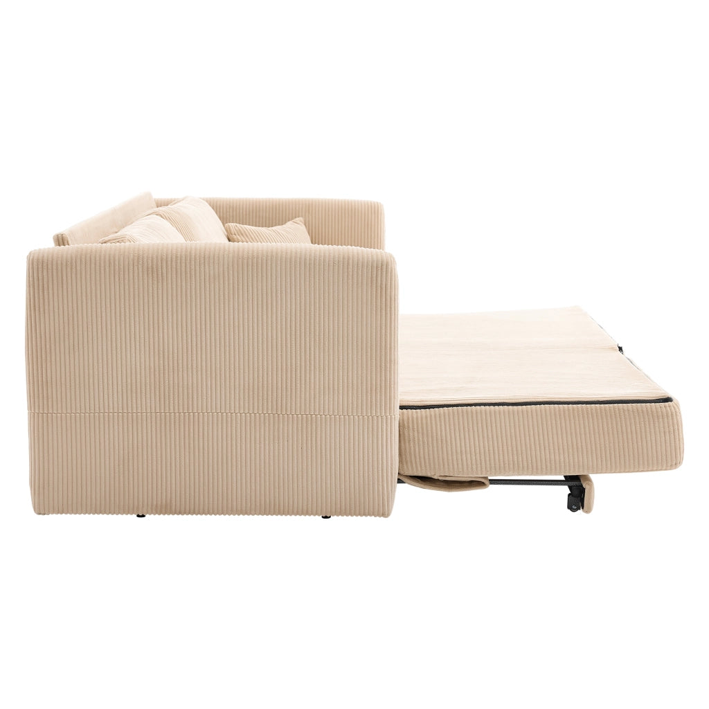 Divano convertibile in tessuto con funzione letto e cuscini imbottiti per soggiorno ufficio e studio beige