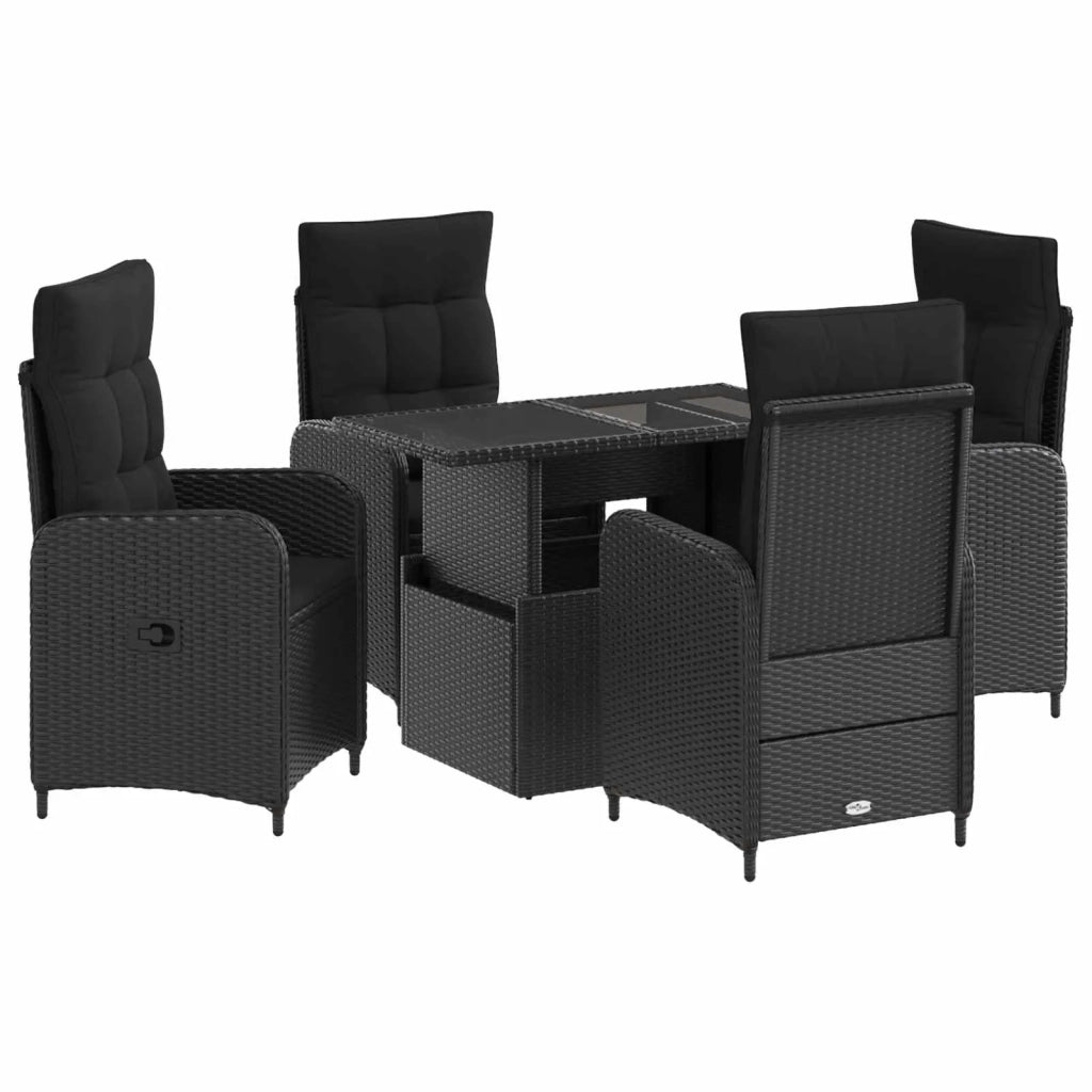 Set da pranzo per esterni 5 pcs Nero polyrattan