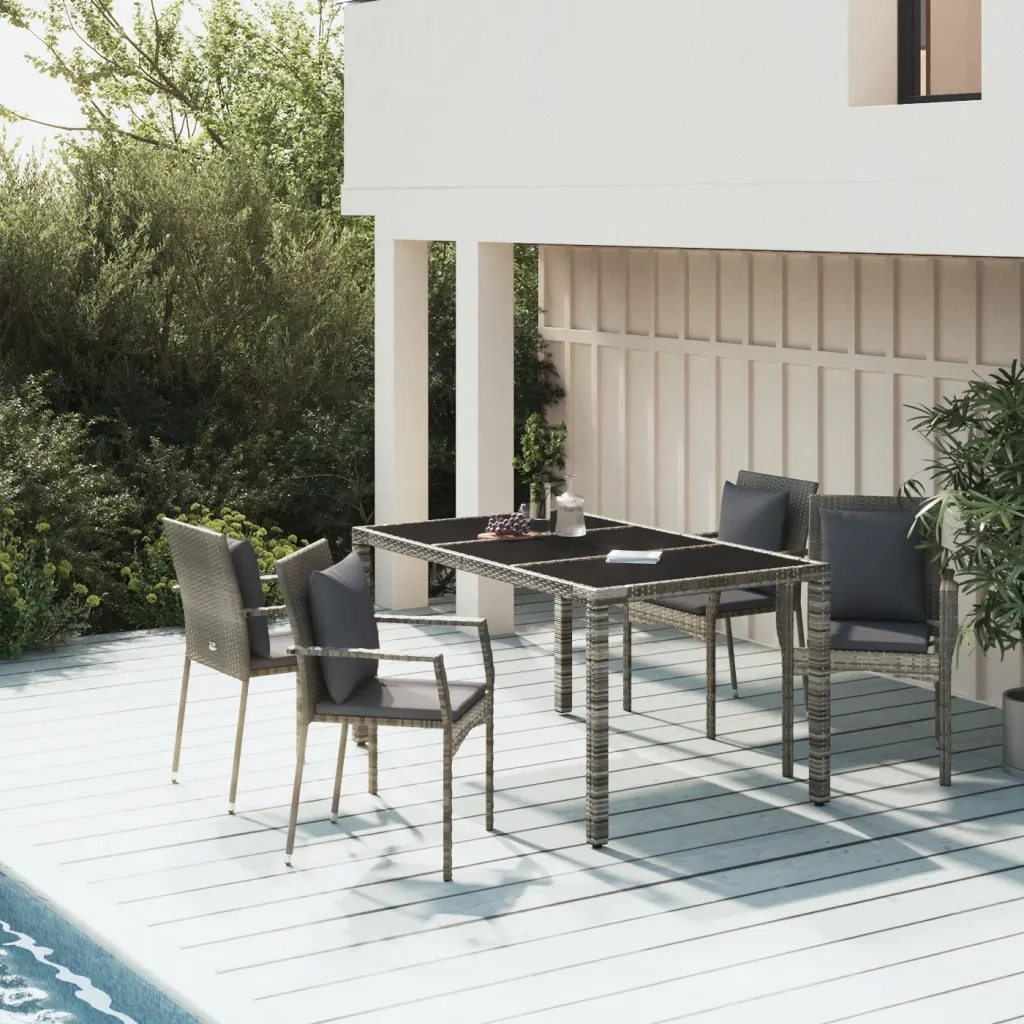 Set da Pranzo da Giardino 5 pz | Set Salotto da Giardino con Cuscini in Polyrattan Grigio