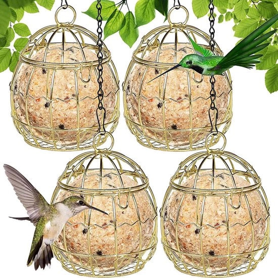 Pacchetto di 4 case per il cibo, case per il cibo appese, case per il cibo con coperchio oscillante, case per il cibo appese, case per il cibo per palline grasso per uccelli selvatici, giardino