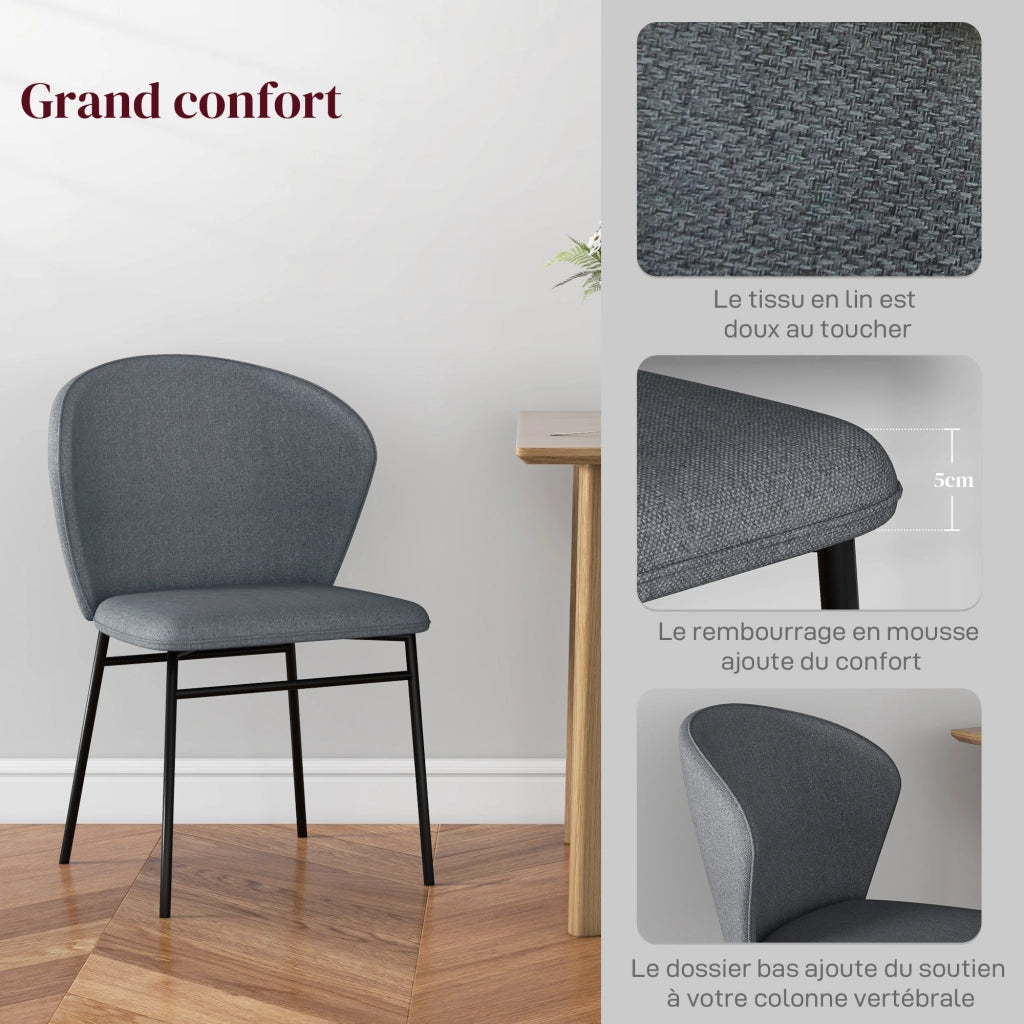 Set di 2 Sedie da Pranzo Imbottite in Tessuto ¨C Zephmum ¨C Grigio