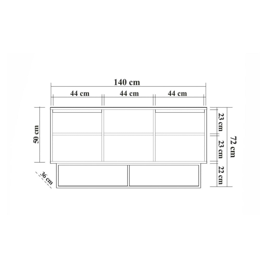Credenza Levante, Buffet da soggiorno, Madia da salotto, Dispensa da cucina, 140x36h72 cm, Noce e Nero