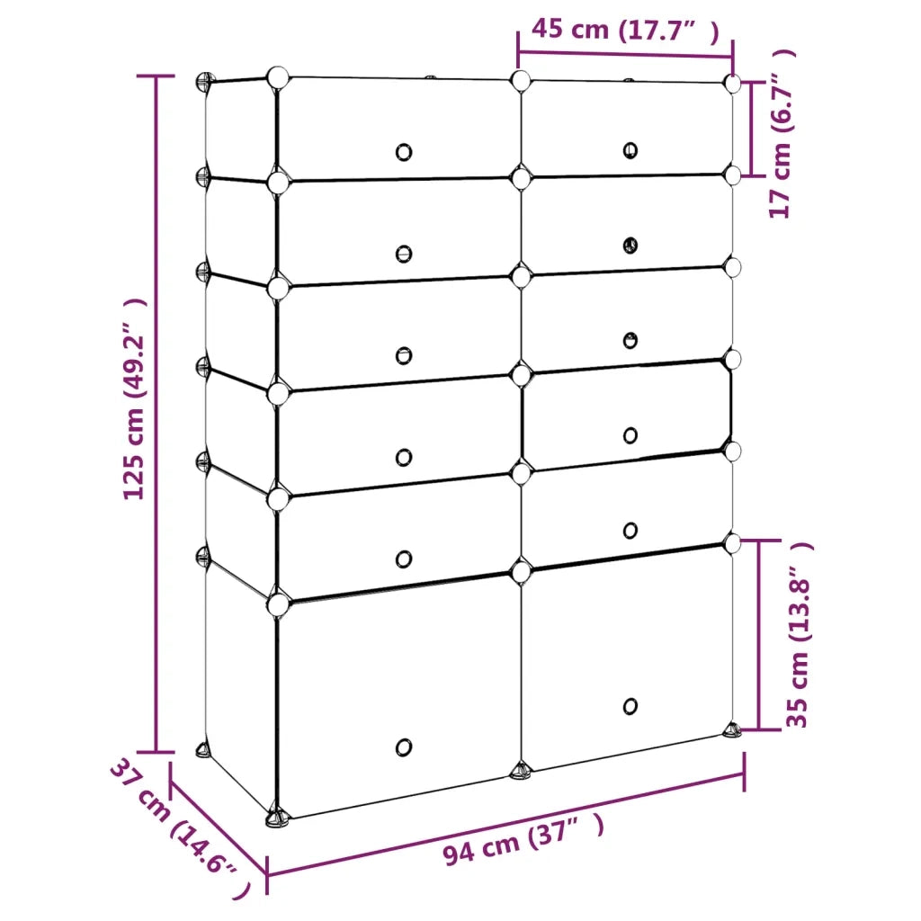 Scarpiera-Scaffale per scarpe Nera 94x37x125 cm in PP