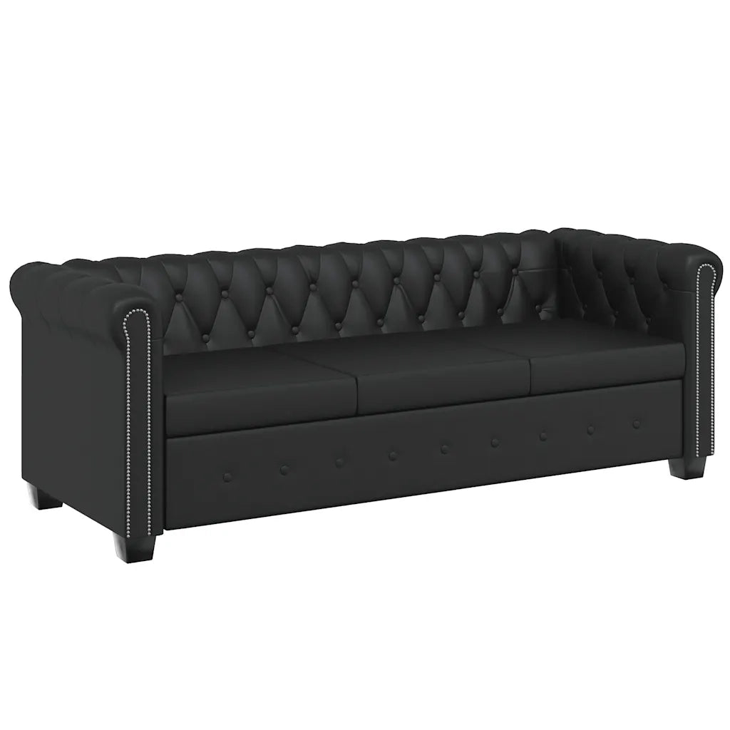 Divani Chesterfield a 2 Posti e a 3 Posti in Similpelle Nero 272249