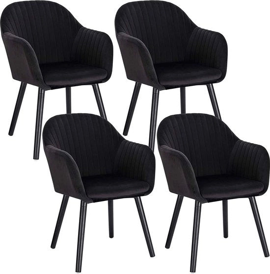 Set di 4 divani da pranzo in velluto con schienale - divano da pranzo, poltrona, divano, divano relax - 40x40x81 cm - Nero