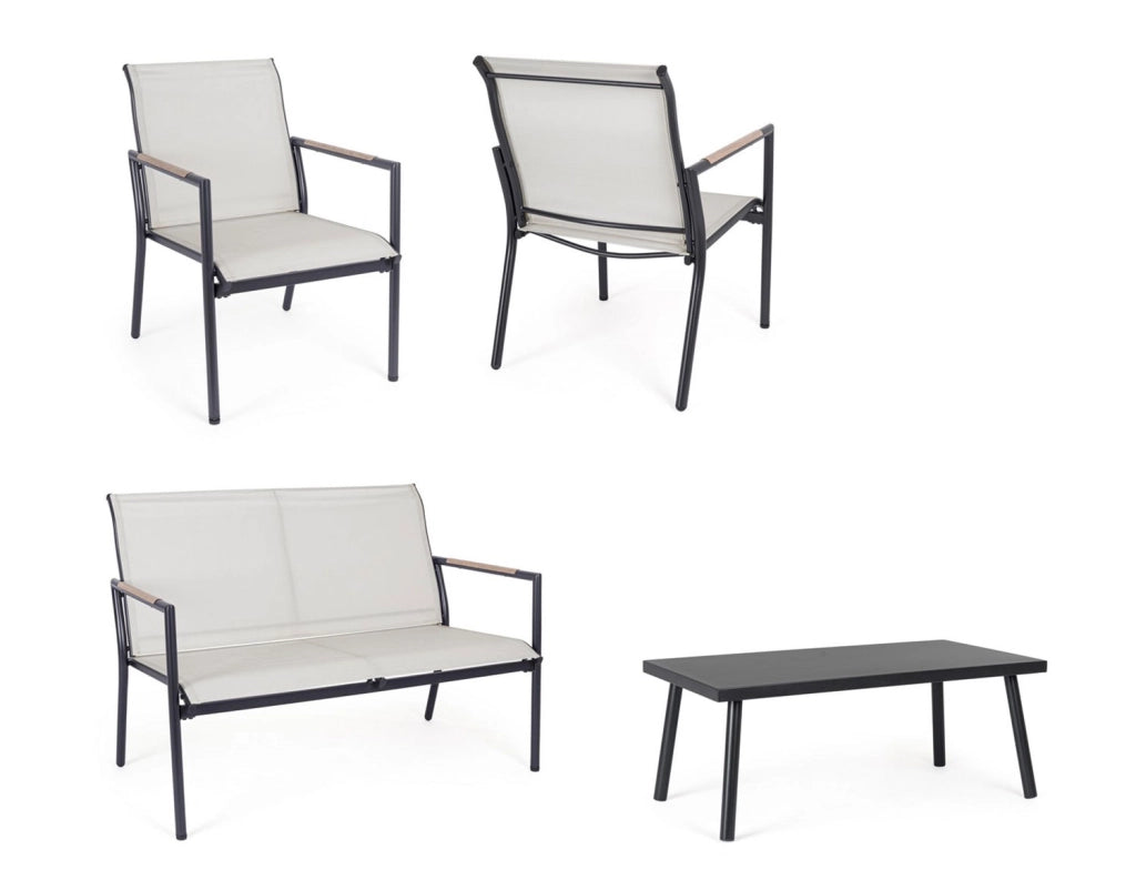Set 5 Pezzi Salotto da Giardino con Divano 2 Poltrone e 2 Tavolini in Acciaio e Textilene Marsala Antracite