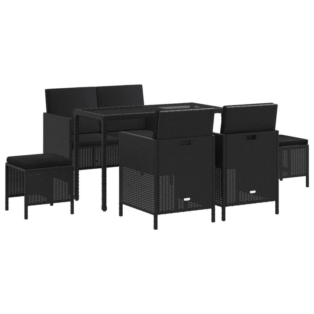 Set da Pranzo da Giardino 6 pz con Cuscini Nero in Polyrattan 363398