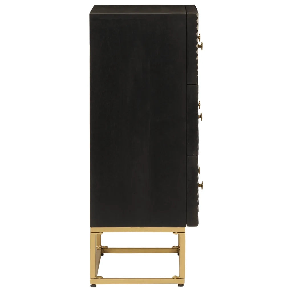 Cassettiera Nera 55x30x76 cm in Legno Massello di Mango e Ferro 372025